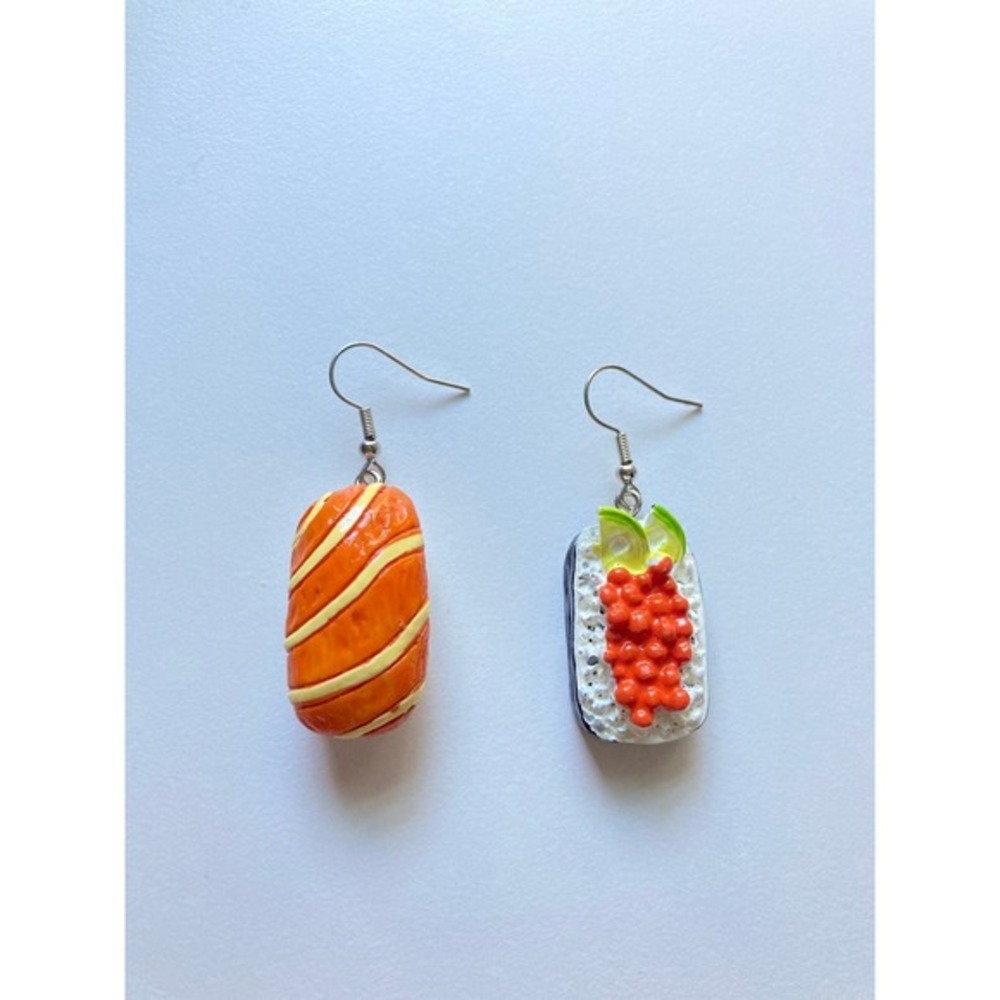Sushi Earrings‎ Mismatched Salmon Nigiri Roe Gunkan Maki Foodie Jewelry Orange